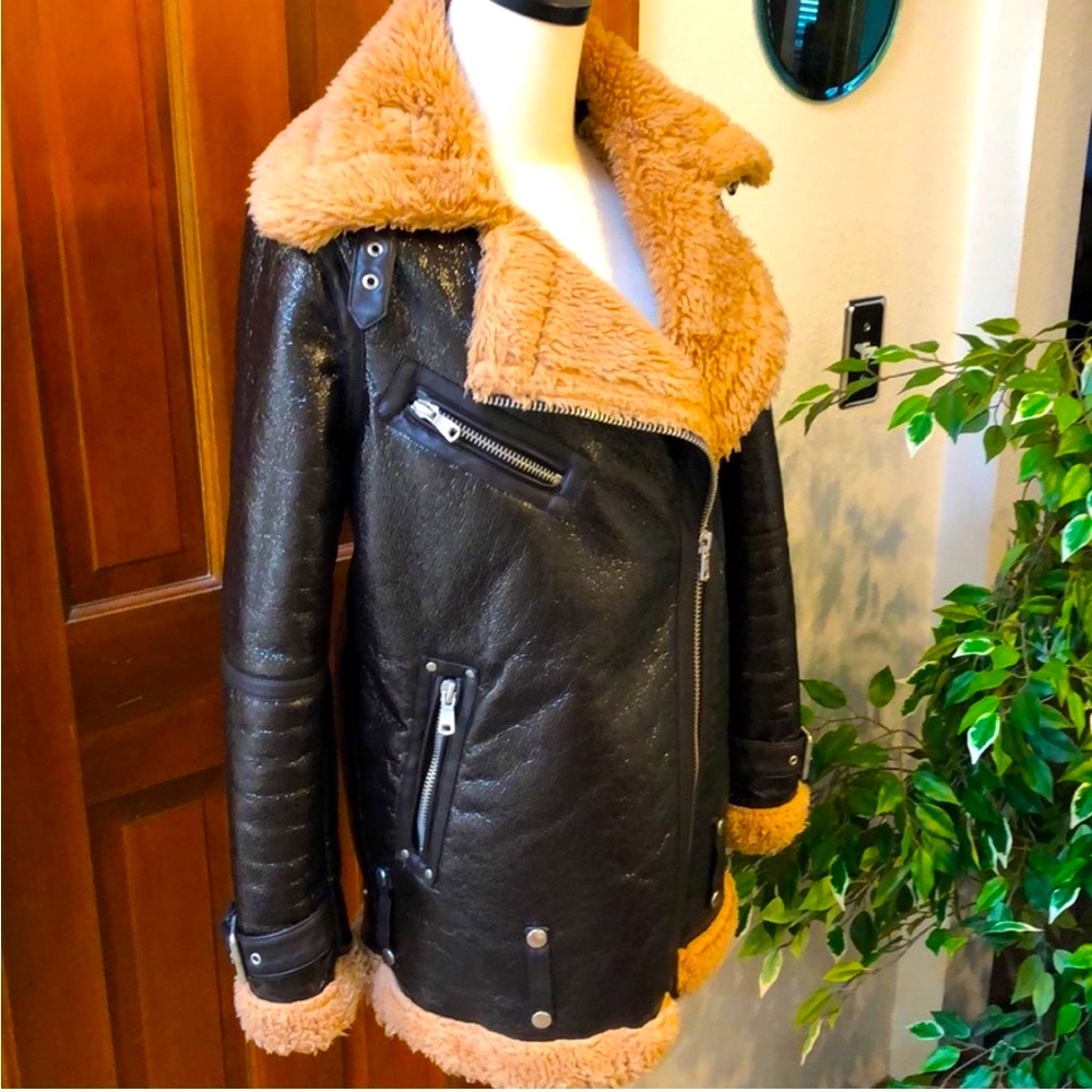 Avec Les Filles Black and Tan Leather Jacket